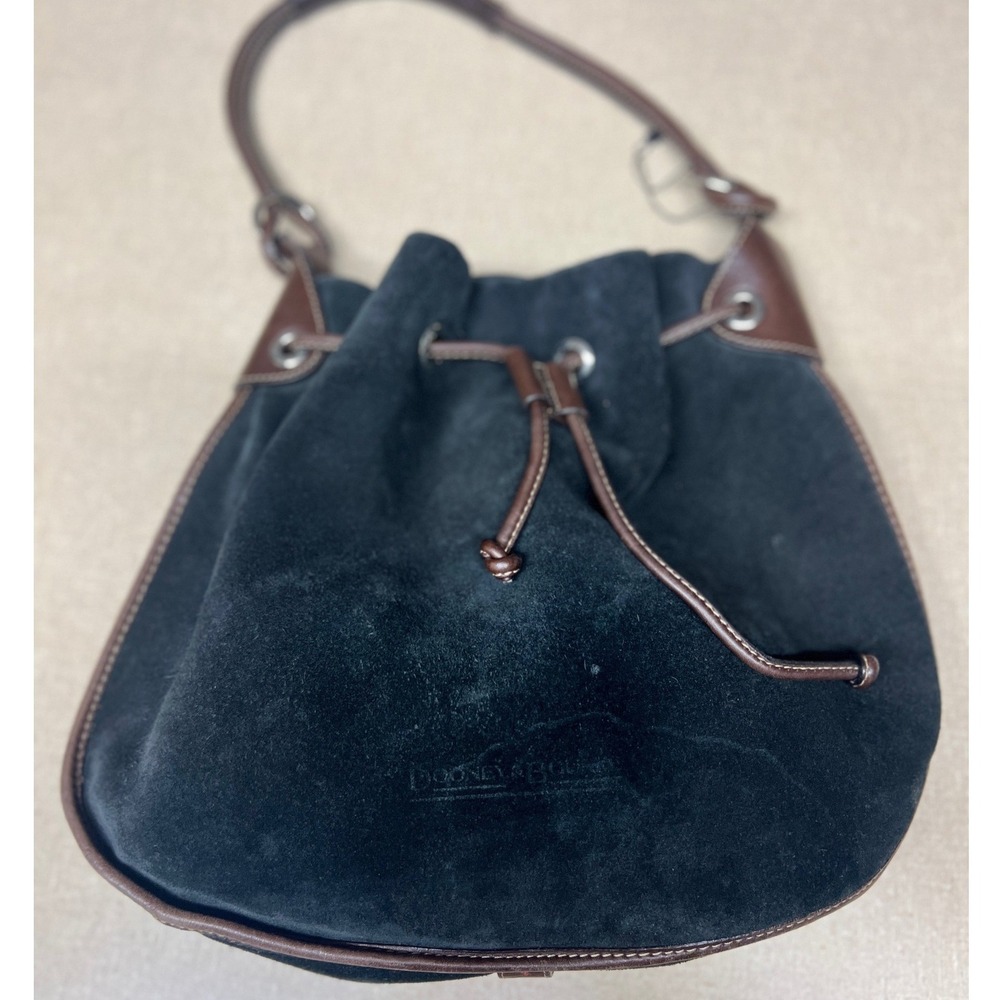 Dooney & Bourke Black Suede Leather Trim Drawstring Bucket Shoulder Bag Vintage - Picture 3 of 14